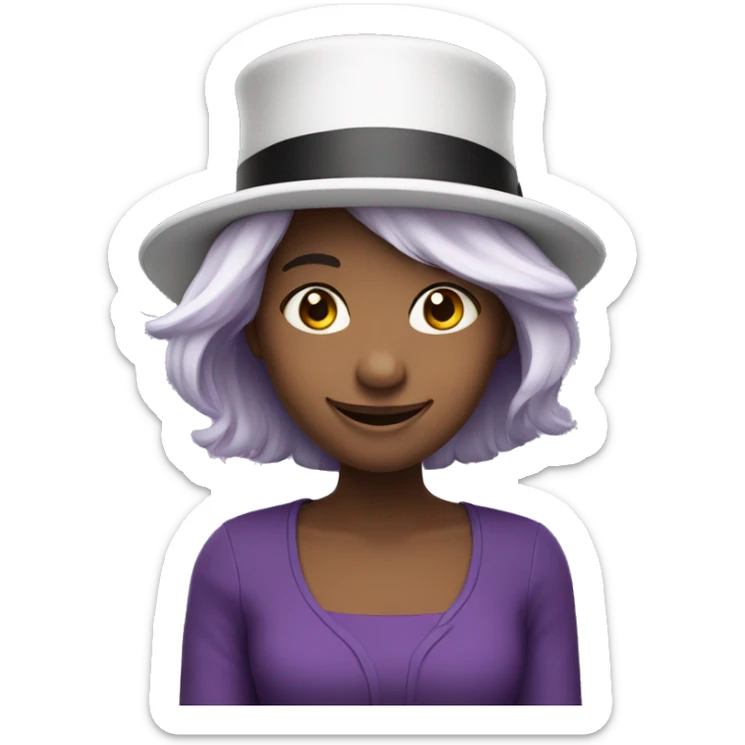 smiling girl-skin white-hair brown-in purple top hat sticker