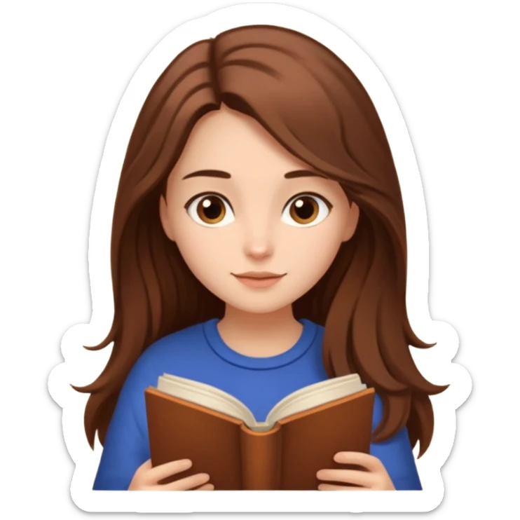 Cozy girl with long brown hair and brown eyes reading  sticker