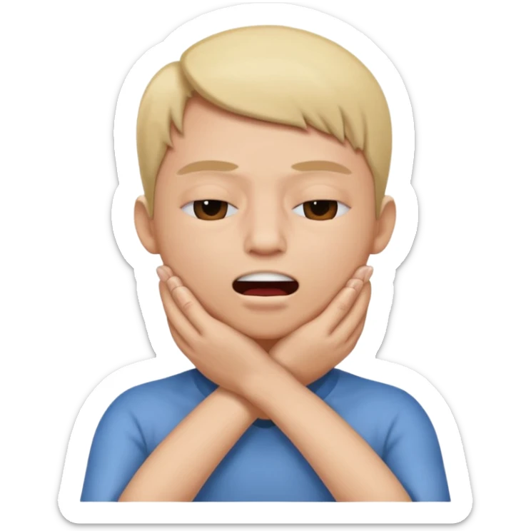 criss cross hands around throat choking self teeth showing one eye closed one eye open sticker