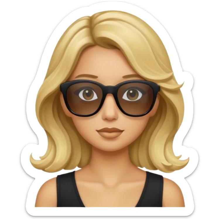 an olive tan woman with wavy blonde hair wearing skinny black rectangular sunglasses sticker
