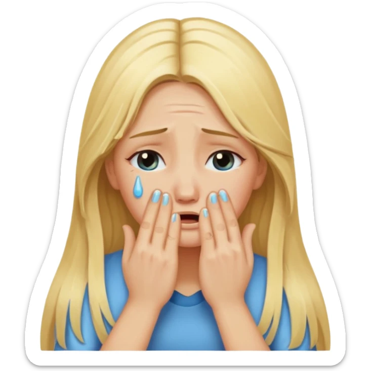 long Blonde hair girl crying with hands covering face sticker