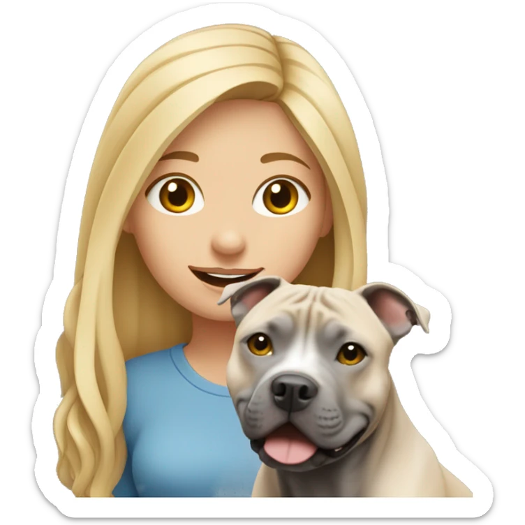 Blonde girl with gray american staffordshire terrier sticker