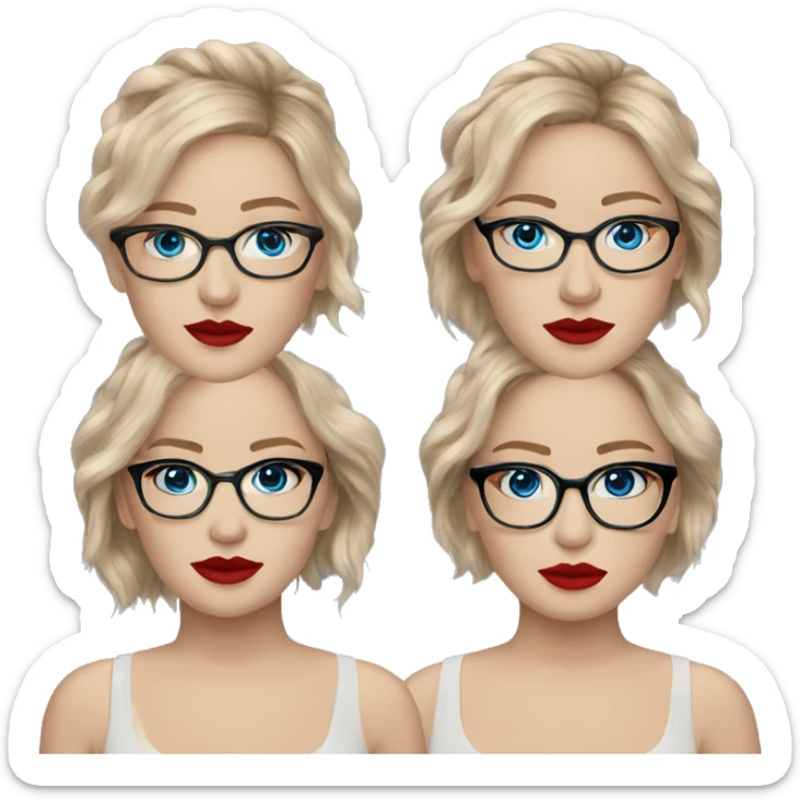 Realistic Jennifer Lawrence wearing black glasses and blue eyes with red lipstick  sticker