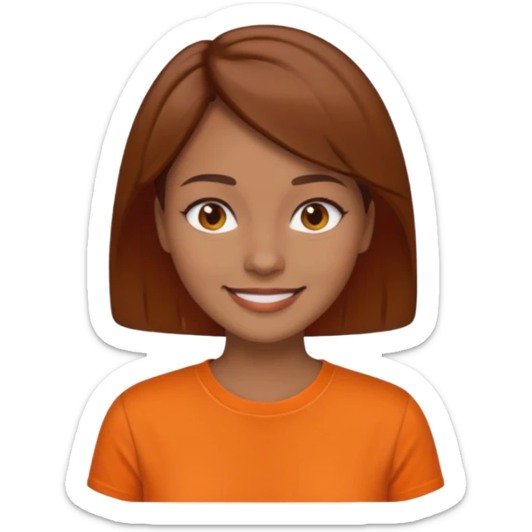 medium tone skin, short brown hair orange shirt woman sticker