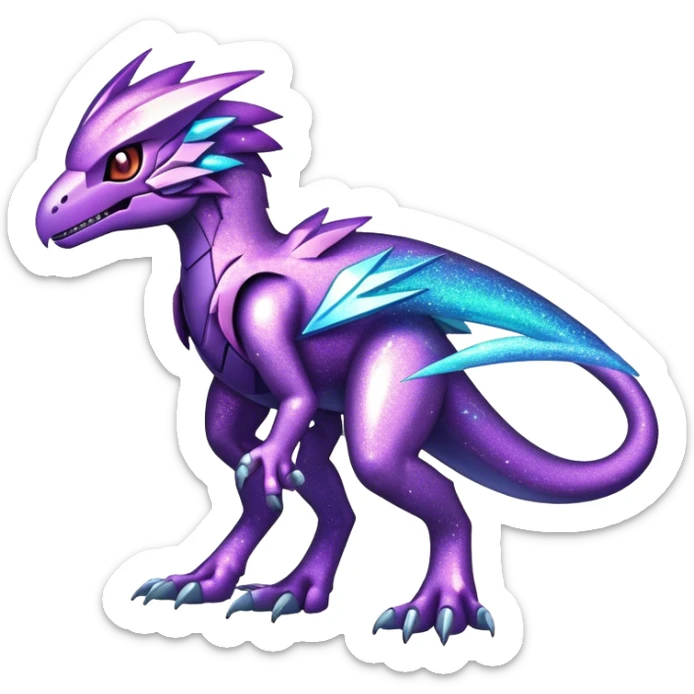 Shiny Sparkly Glittery Nebula Futuristic Fakemon-Pokemon-Digimon-Spectrobes-Raptor-fusion, full body sticker