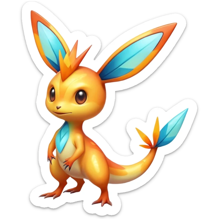 Colorful Shiny Exotic Victini-Salandit-Aurorus-Fakémon-hybrid-creature (full body)  sticker