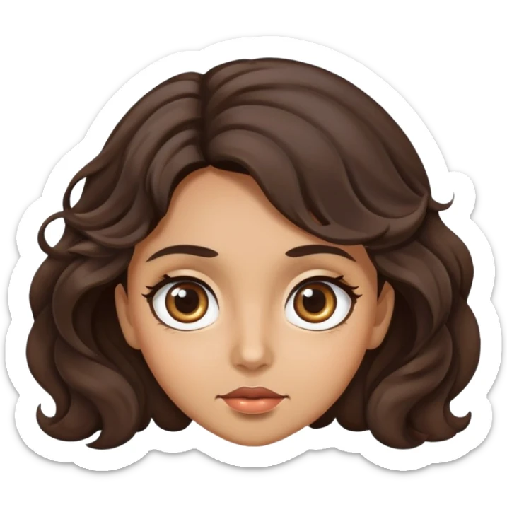 woman face with big eyes, medium skin tone, and dark wavy hair sticker
