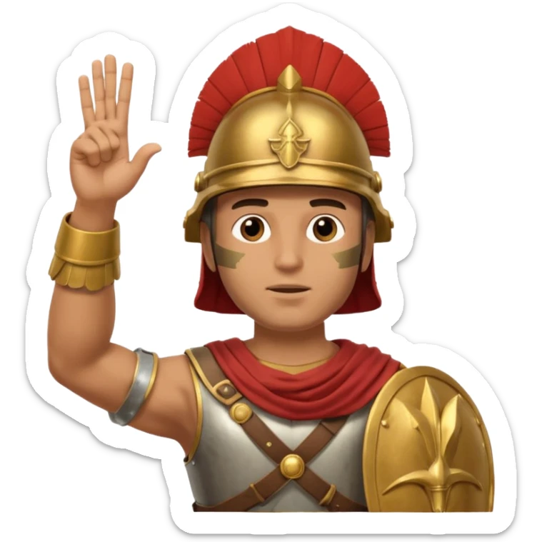 an ancient roman republic soldier doing a salute where he points all his fingers to the sky with right hand sticker