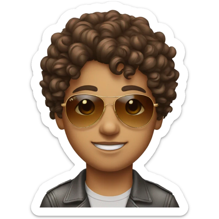 Young adult with button nose curly brown hair and aviator sunglasses sticker