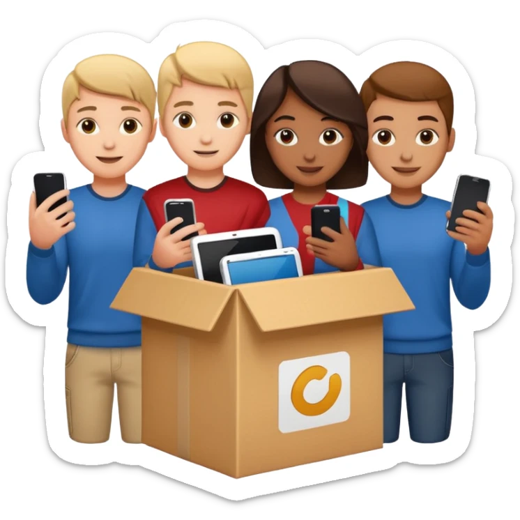 Students handing over their phones to a box  A box with a “Handy here” sign  no phones allowed sticker