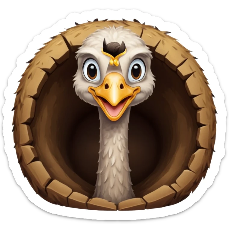 Ostrich with it's head inside a hole in the ground only it's body and neck visible sticker