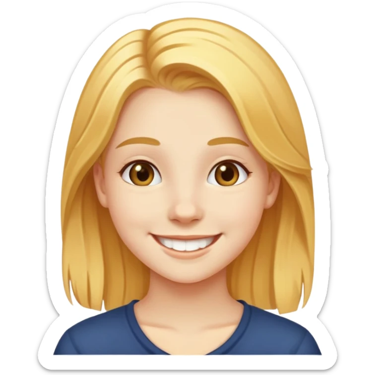 "- Nữ
- 15 tuổi
- Da trắng
- Tóc vàng công chúa tóc mây
- Mặt cười tươi
" sticker