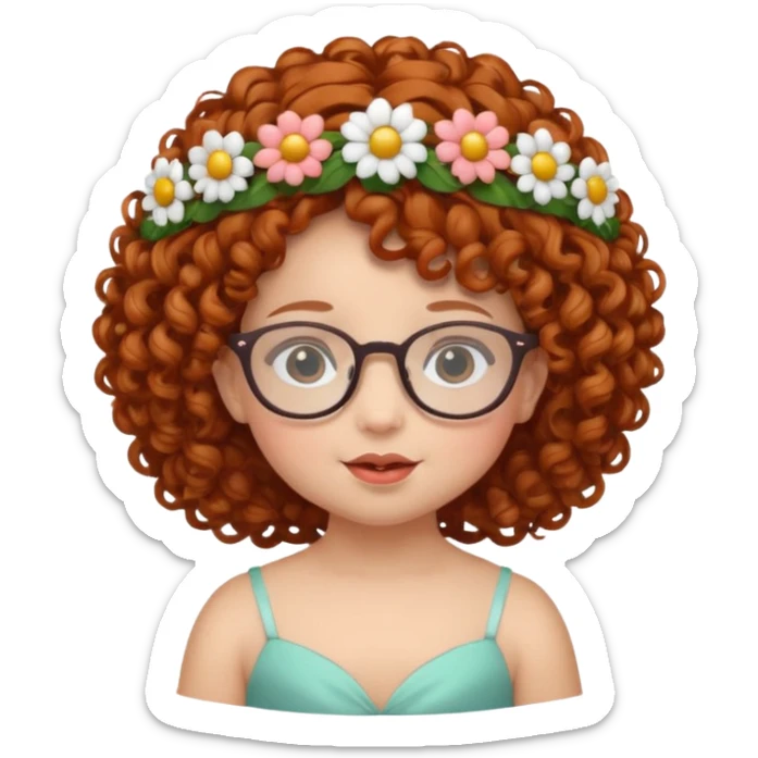 baby with big flower tiara dark ginger curly hair and glassess sticker