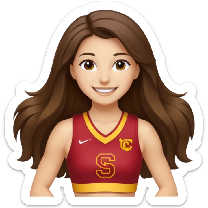 skinny white happy long haired brunette girl USC cheerleader sticker