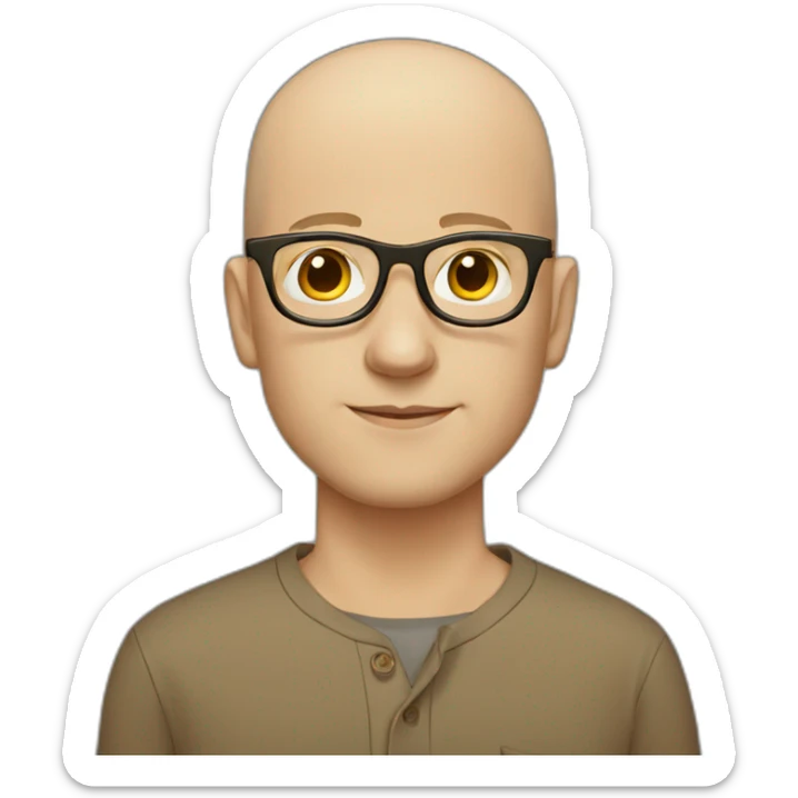 White young bald man wearing brown-ish round shaped glasses and long sleeve shirt sticker