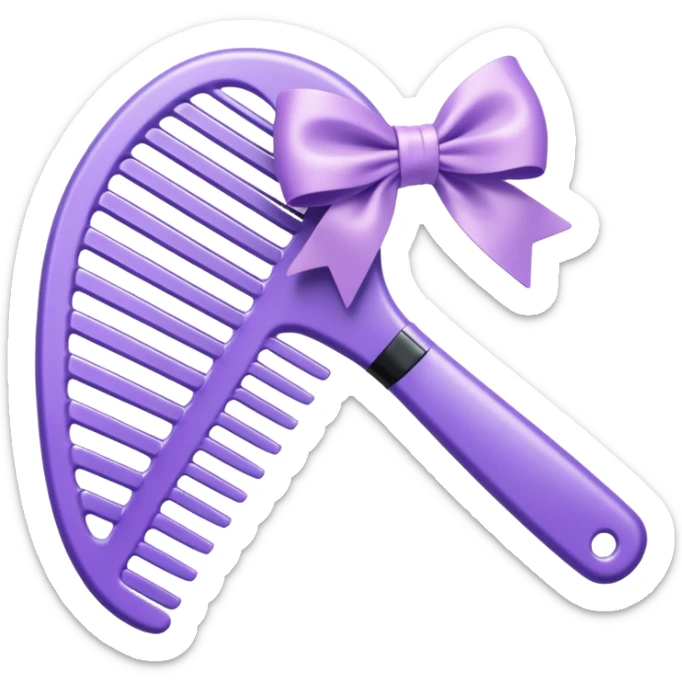 pastel purple styling comb in ios emoji style with a bow sticker