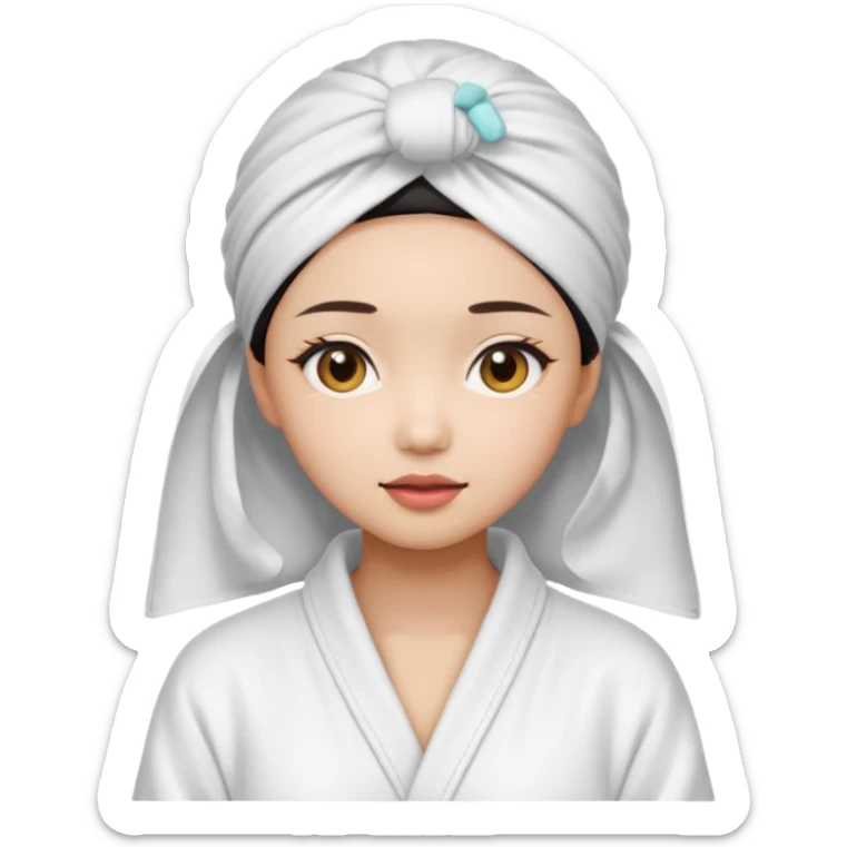 girl aesthetic emoji, asian beautiful make up white Bathrobe + Headscarf sticker