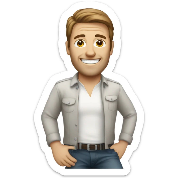 Happy white man with brown hair owner of bmw sticker