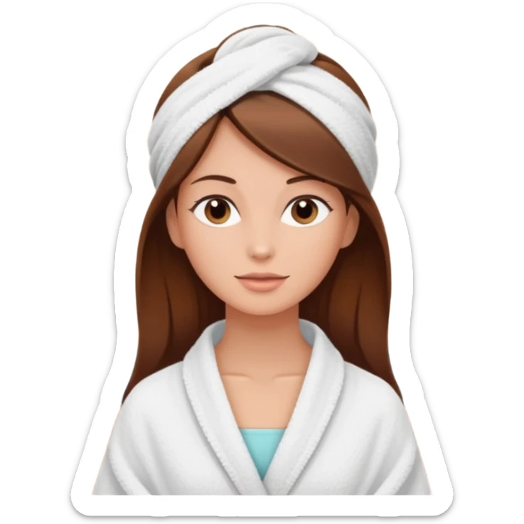 rosto de uma mulher com uma faixa de toalha no cabelo de cor todo castanho como se estivesse no spa, sem o pescoço sticker