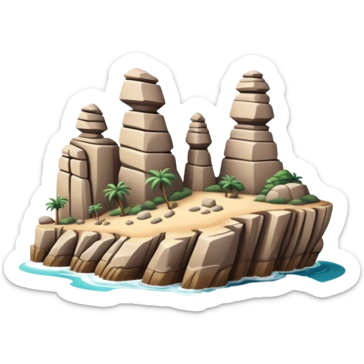 Cinematic Realistic Raouche Rocks Landmark Emoji, depicted with dramatic natural rock formations along the Beirut coastline rendered with intricate detail and dynamic natural lighting. sticker