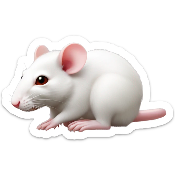 Realistic white rat with small ears, bright red eyes and baby pink tail and baby pink paws. Lying on top of a realistic brown rat with black eyes, a white stomach and mouth sticker