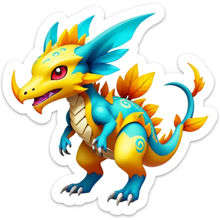 Elemental Exotic Colorful Fantasy Pokémon-Fakémon-hybrid-creature (full body) sticker