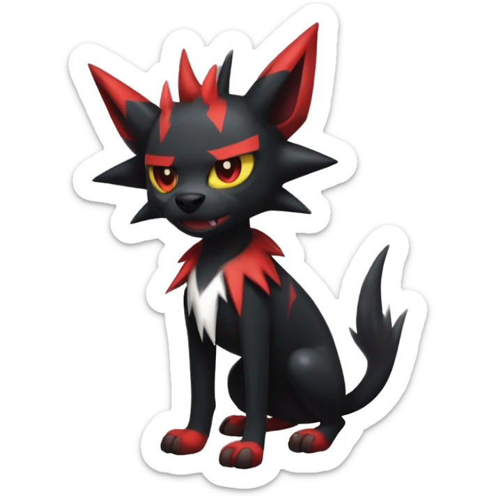 Black Cool Edgy Litten-Houndoom-Luxray Fakémon Digimon with Red and white Edgy markings, full body, outlined sticker