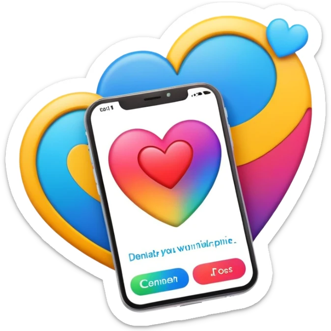  smartphone showing a colorful photo social media post with a heart and image icon sticker