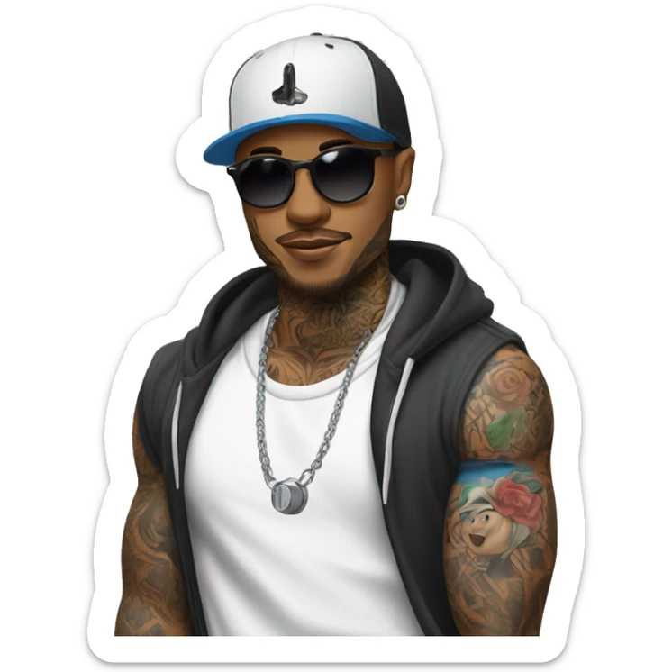 male tattoo artist using hoodie and cap holding tattoo machine sticker