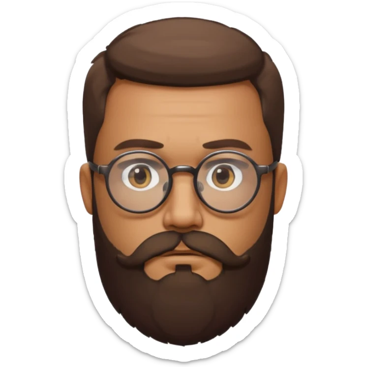 I need a simple emoji of a full bearded man with round glasses, serious expression sticker