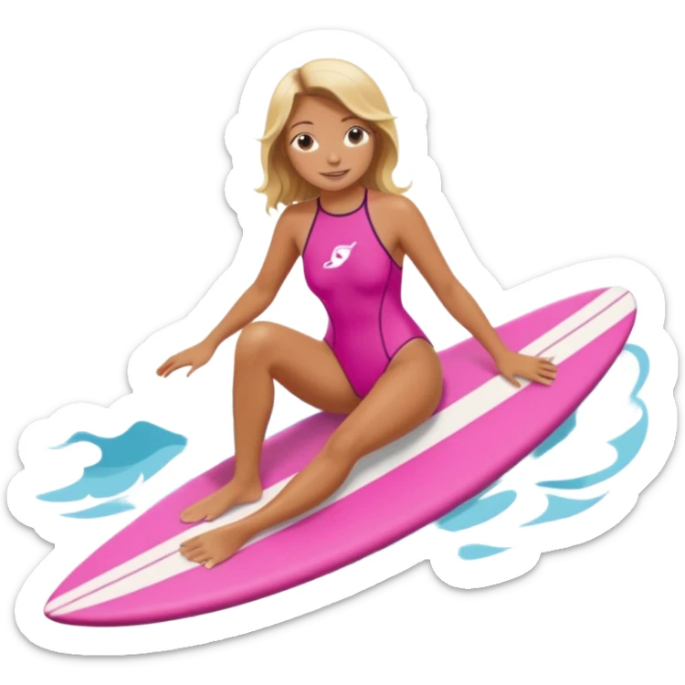 Surf girl on the board in a pink one-piece swimsuit sticker