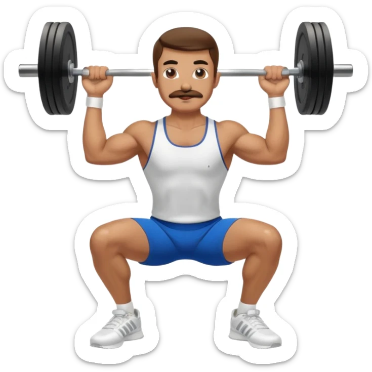 Brunette very fit handlebar mustache barbell squat adidas track suit shirtless white shoes  sticker