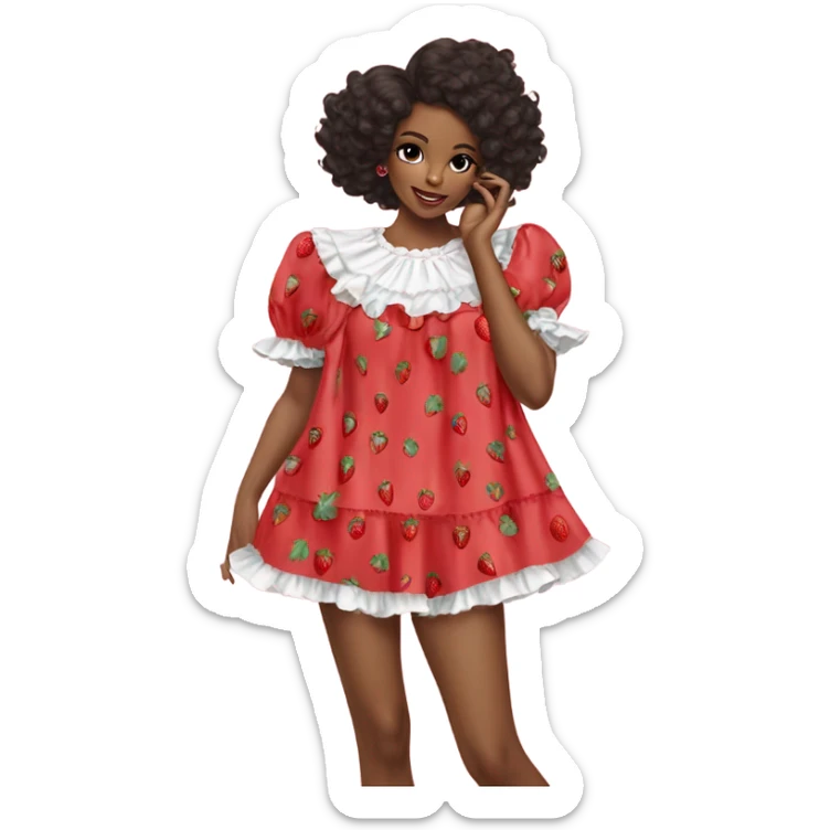 coquette strawberry babydoll blouse with ruffle sleeves and bottom, no human please sticker