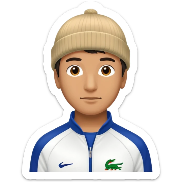 Un homme avec un survet de foot et un bonnet lacoste sticker