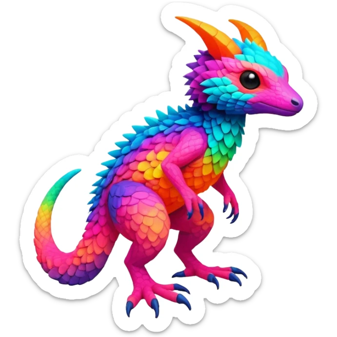 lush warm-colored modern colorful neon-colored Fakémon-Trico-creature (full body) sticker