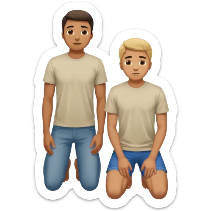 a guy standing up and another guy on both of his knees in front of said guy standing up who is loookg down at him and guy on knees is looking up at him sticker