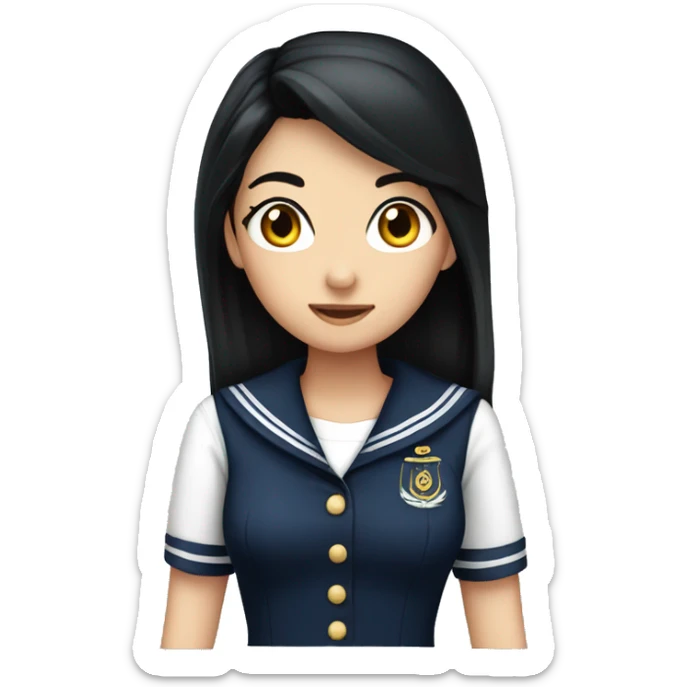 Girl sailor long black hair navy with eyes dark  sticker