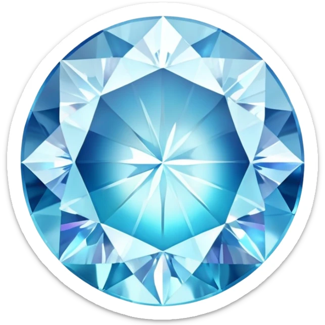 round cut gemstone with iridescent shine, icy pale blue color, brilliant facets sticker