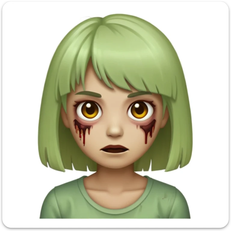 make a female zombie emoji, with bangs and hair a little longer than the shoulder light brown  sticker