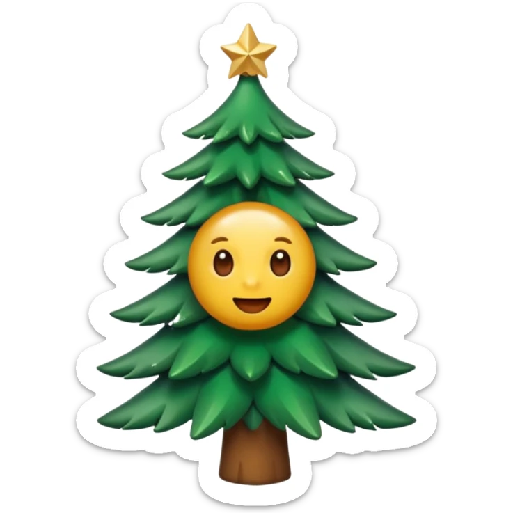 Un emoji représentant un petit sapin stylisé, sans bouche, avec deux grands yeux de biche brillants couleur cannelle. Style minimaliste, mignon et expressif, comme un sticker ou un emoji moderne. Fond parfaitement transparent, haute qualité, bien centré. sticker