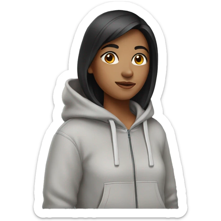 girl with black hair wearing light gray hoodie  sticker