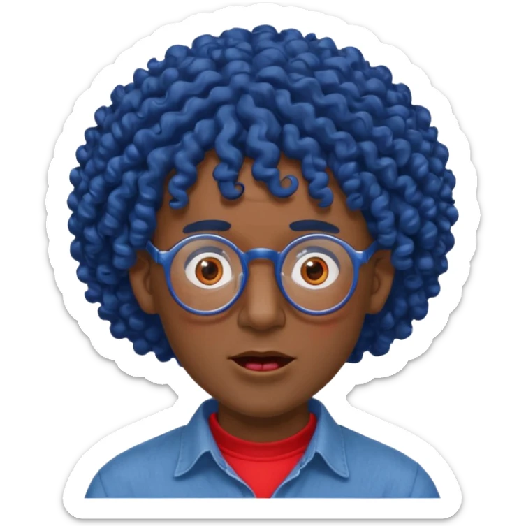 dark blue haired man curly hair and red earrings and spectacles surprised and hat wearing sticker