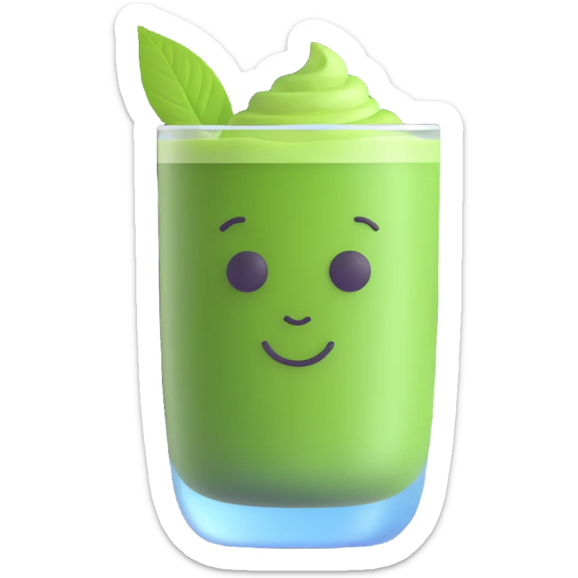 matcha drink in a glass cup with bright green tea and realistic foam, 3D emoji style, minimal background sticker