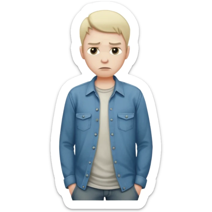 A sad man turns his pockets outside out and looks sadly at the camera sticker