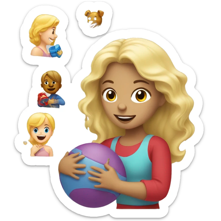blonde women playing with blonde child with toys sticker