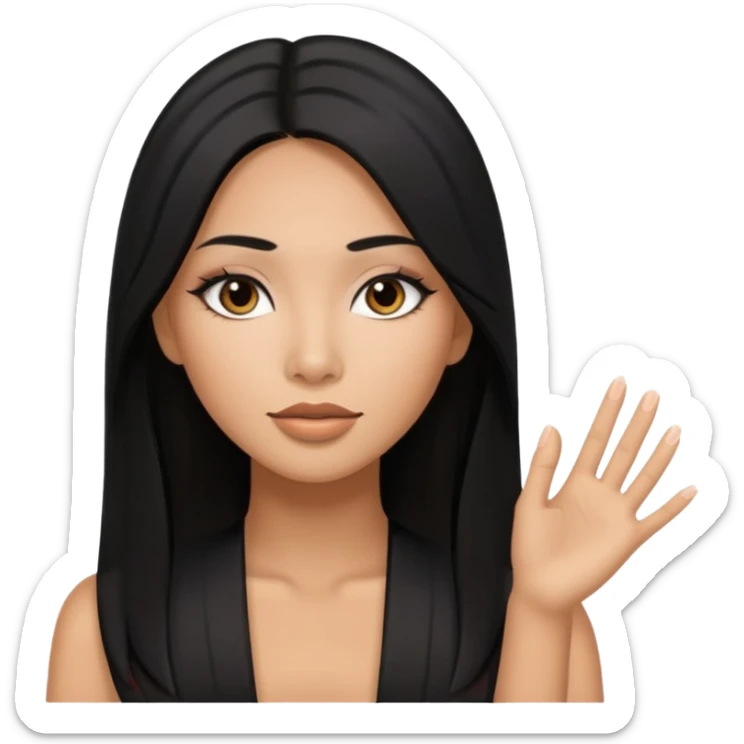 Tan, baddie with Asian and Latina features, long straight black hair, makeup sticker