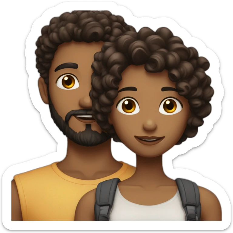 girl with curly long brown hair and her boyfrind with blaack beard sticker