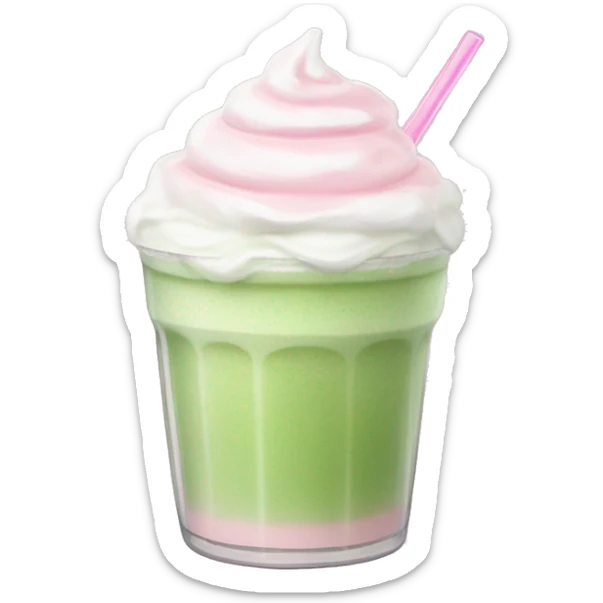 Clear tumblr cup with light pink drink, matcha foam, and whip cream on top sticker