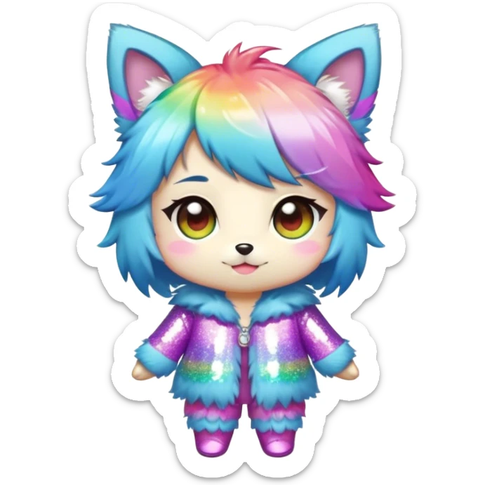 High quality detailed Cute Cool Kawaii stylish Pretty Chibi Fur-Sona Shiny Colorful Sparkly Fakemon Full Body sticker
