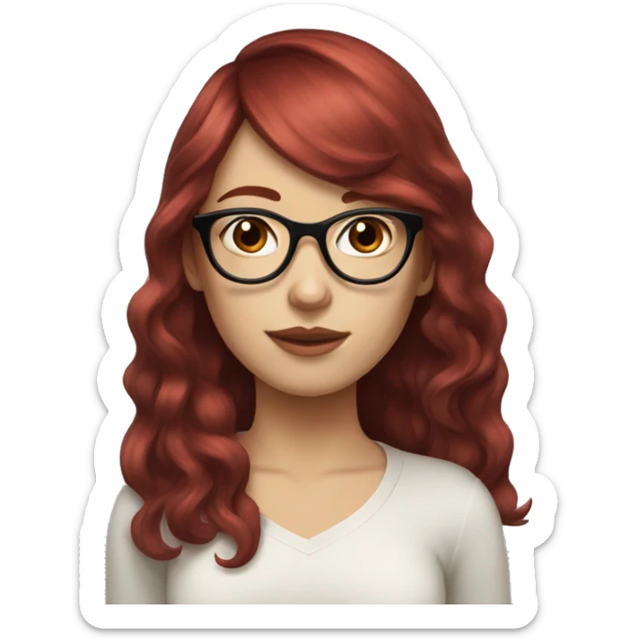 girl with red wine hair, with bangs and pale skin, also with a black glasses sticker